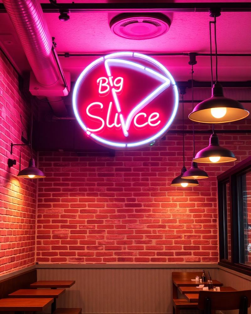 Pizzeria interior with neon sign